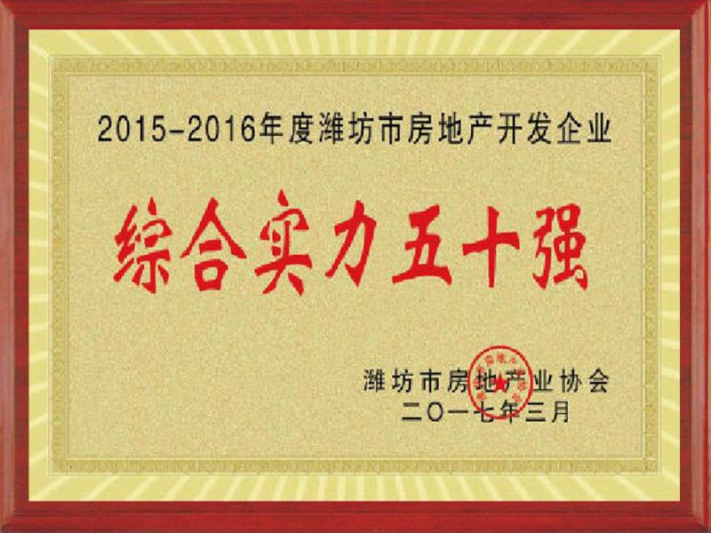 2015-2016年度潍坊市房地产开发综合实力50强企业